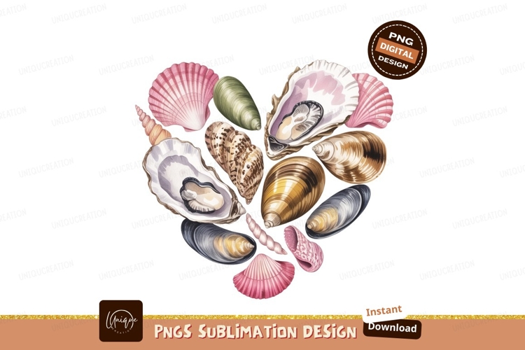 Assorted Seashells Heart Shape oysters scallops