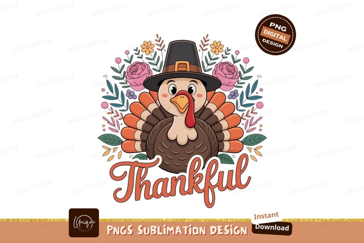 Thanksgiving Turkey Pilgrim Hat Floral Design image