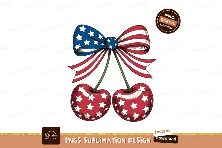 Patriotic Cherries With Star Bow stars stripes