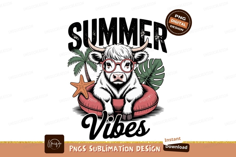 Highland Cow Summer Vacation SUBLIMATION