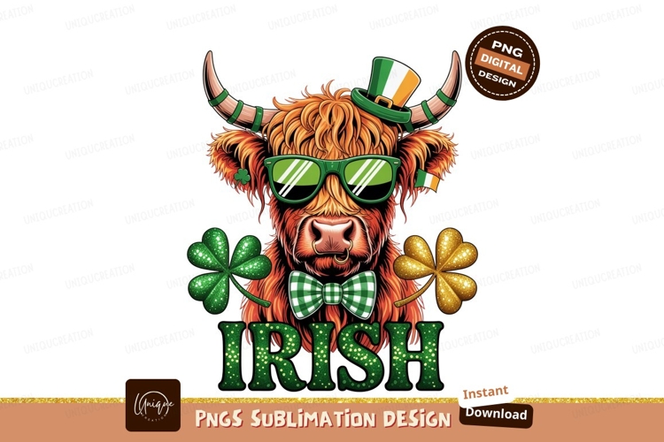 Highland Cow Wearing Irish Hat And Sunglasses patricks