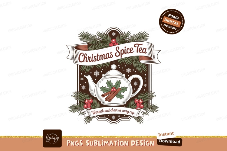 Christmas spice tea teapot with holly and cinnamon