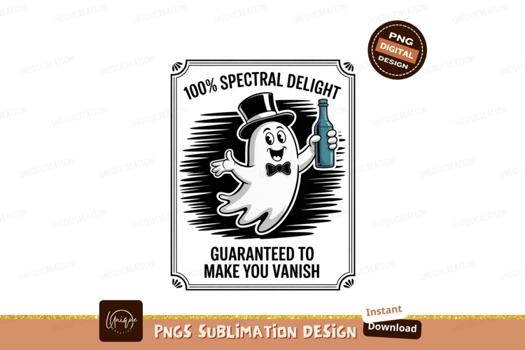 Ghost holding bottle with hat and bow tie image
