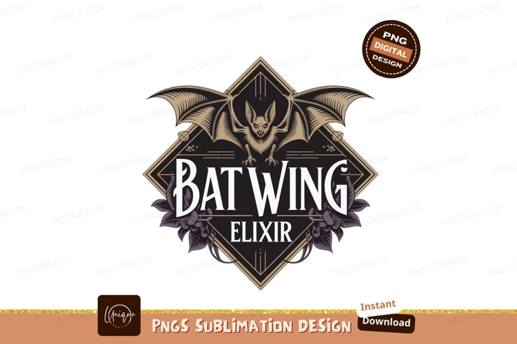Bat Wing Elixir Logo wings vintage Spider web serum label bl