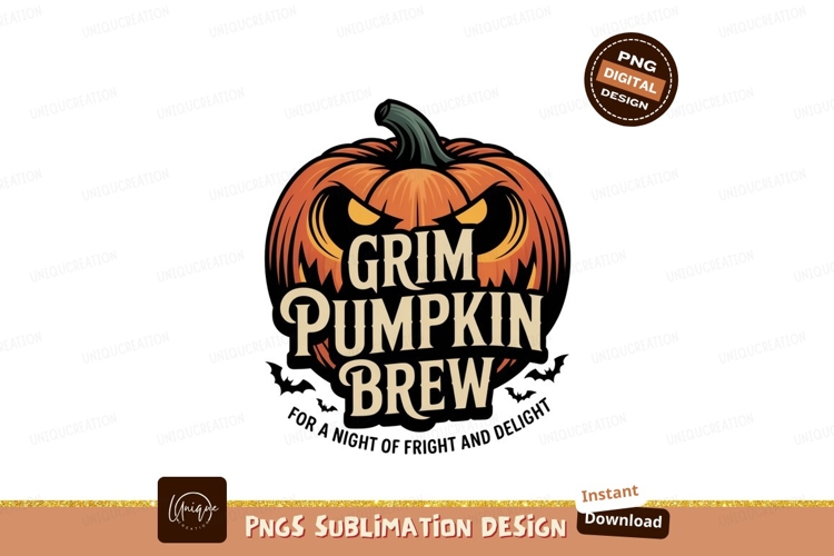 Grim Pumpkin Brew Halloween Logo orange