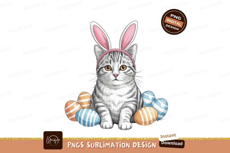 Tabby cat bunny ears easter eggs image