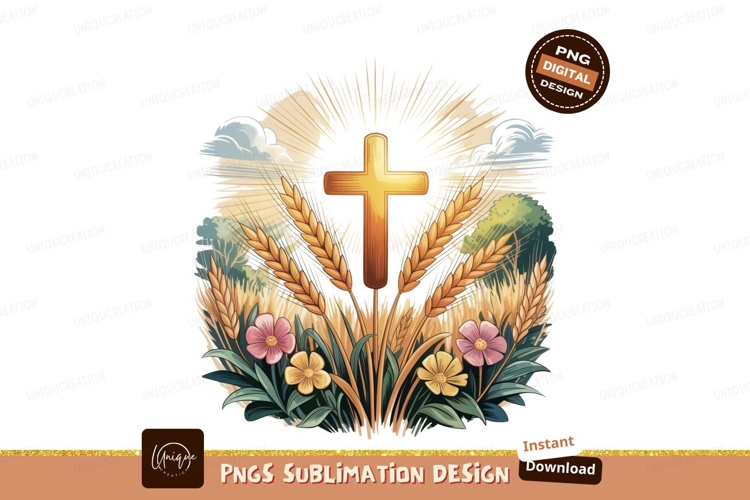 Golden Cross Wheat Field Flowers image