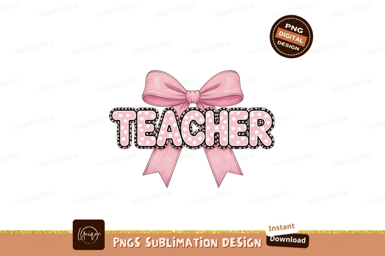 Pink polka dot teacher bow image