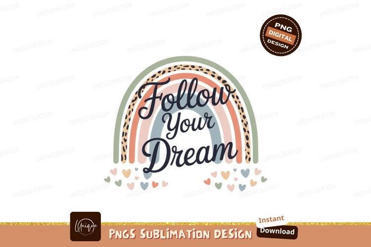 Boho rainbow with inspirational text and hearts image