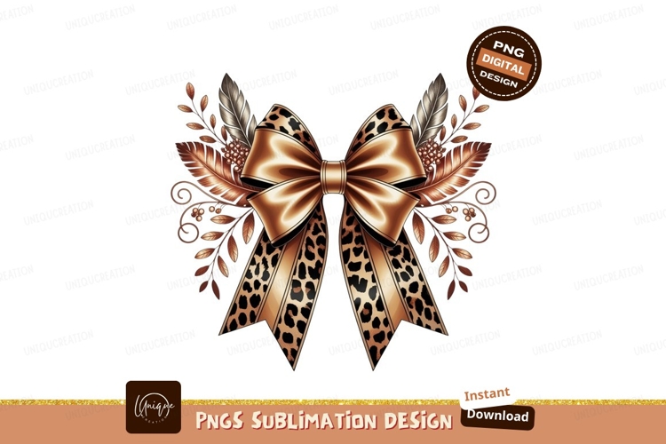 Golden leopard bow with foliage bronze feathers