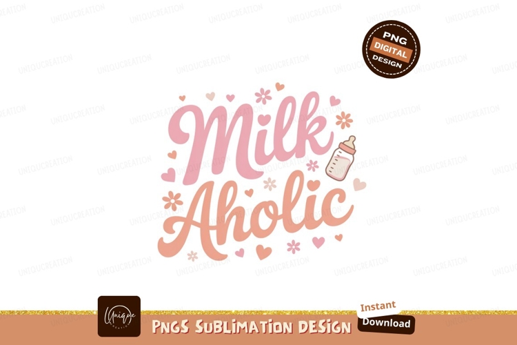 Milkaholic baby bottle hearts image