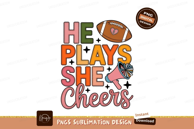 He Plays She Cheers Football Megaphone cheerleader