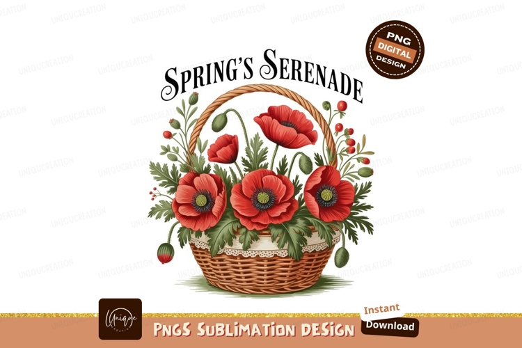 Red Poppies Basket Floral Arrangement green