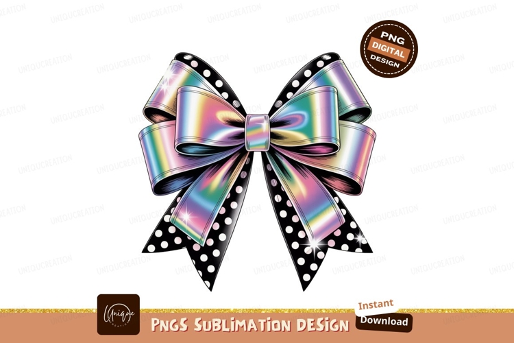 Holographic Ribbon Bow With Polka Dot Tails iridescent