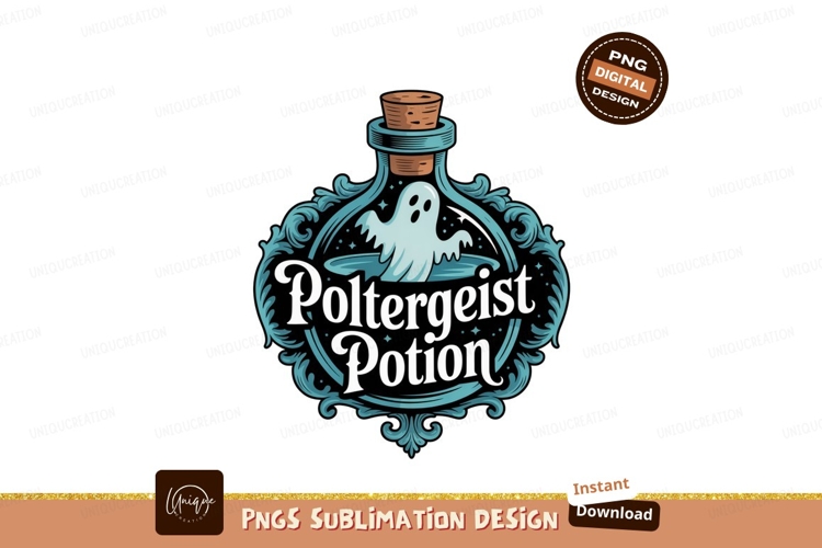 Ghostly potion bottle with swirling design cork blue