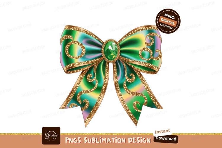 Green jewel ornate bow gold