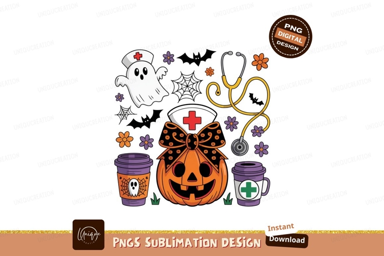 Halloween nurse ghost pumpkin stethoscope image