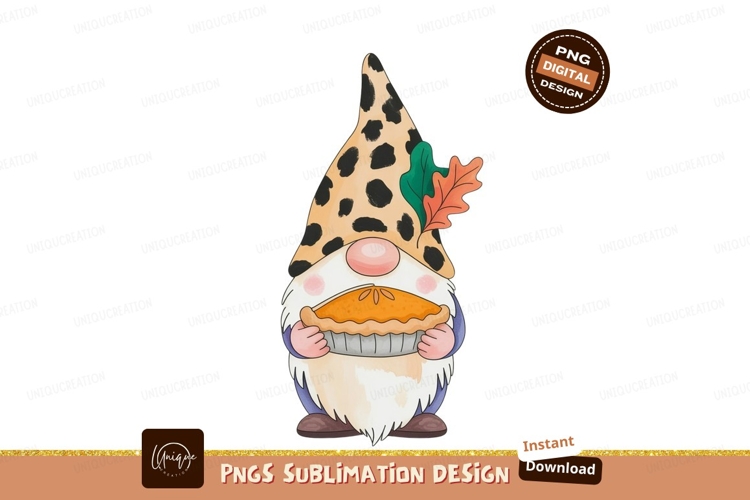 Gnome holding pumpkin autumn leaf fall
