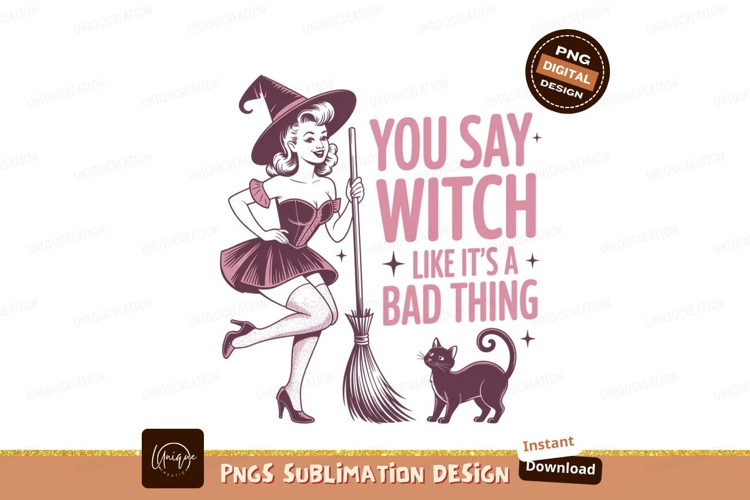 Pinup witch with broom and cat halloween
