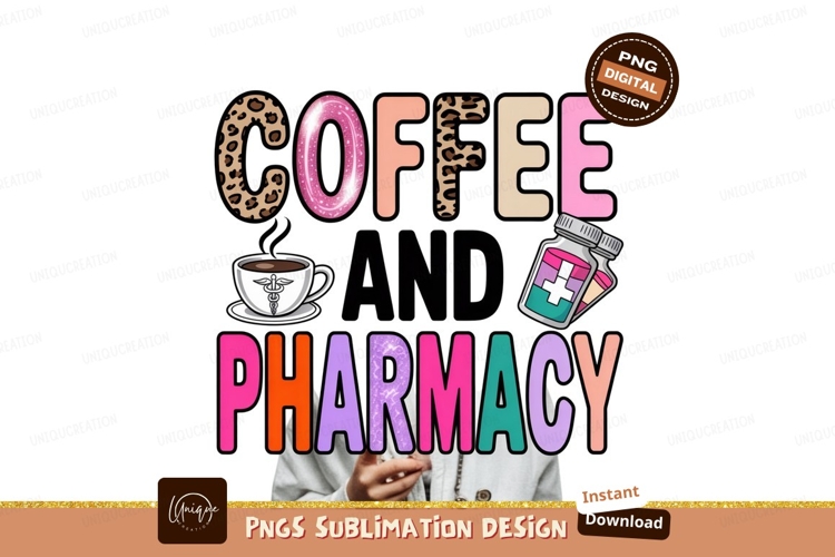 Coffee pharmacy design with medical symbols caduceus