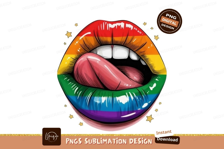 Rainbow lips tongue out licking