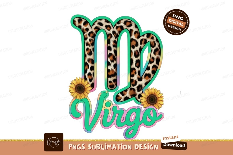 Leopard print virgo symbol with sunflowers image