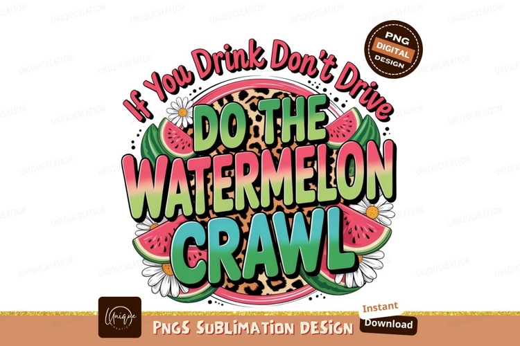 Watermelon crawl phrase with fruit and flowers daisy