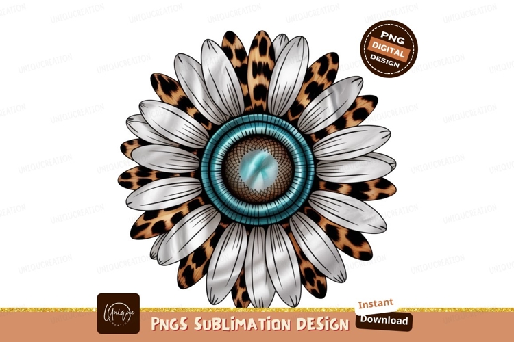 Sunflower leopard print petals turquoise center SUBLIMATION
