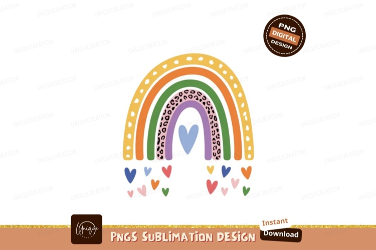 Colorful rainbow with heart accents hearts yellow