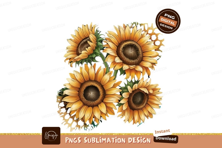 Yellow sunflowers with leopard print SUBLIMATION orange