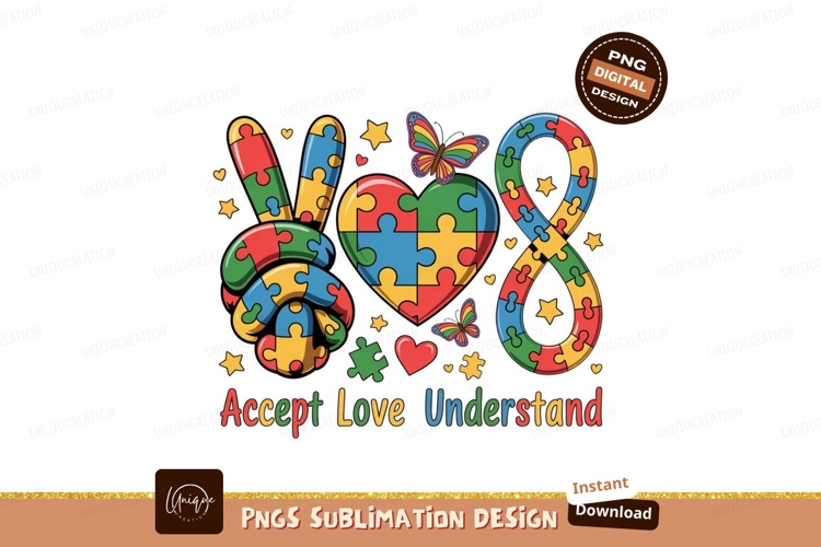 Colorful puzzle peace heart infinity butterflies autism