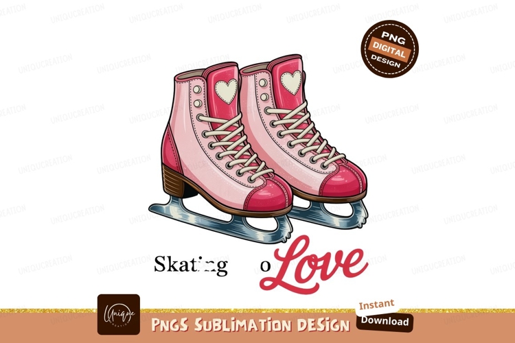 Pink ice skates with hearts love