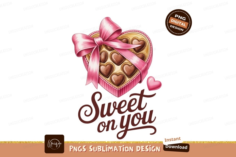 Heart shaped chocolates with pink ribbon and text image