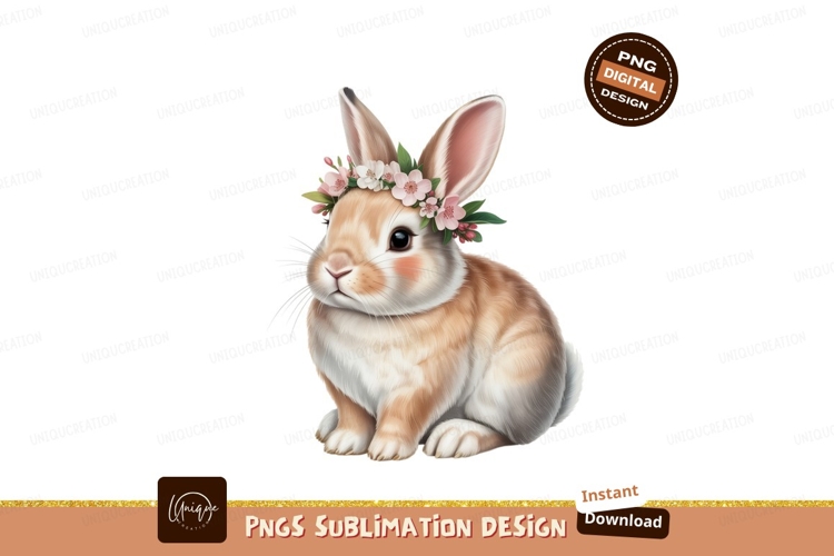 Fluffy bunny wearing floral crown rabbit pink