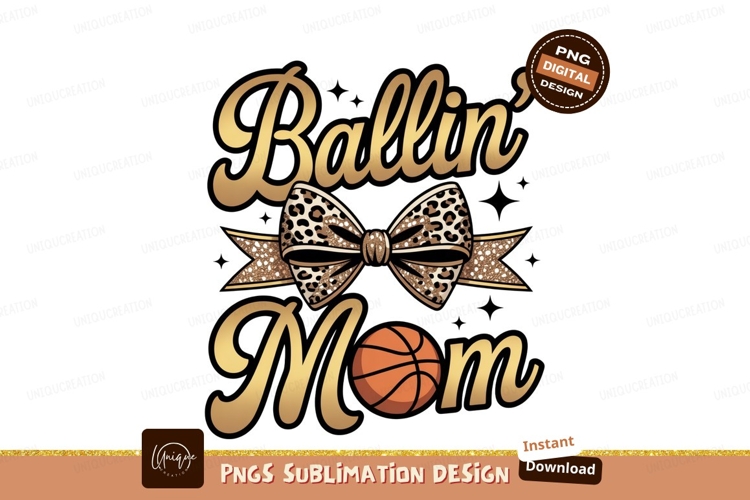 Golden Ballin Mom Leopard Bow Basketball image