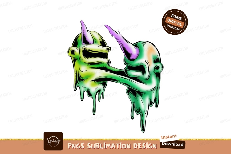 Green dripping creatures with purple horns image