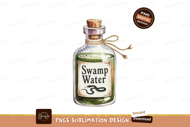 Green liquid potion bottle with snake label cork
