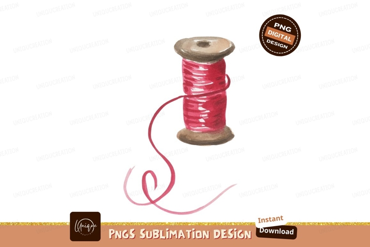 Red thread on wooden spool sewing