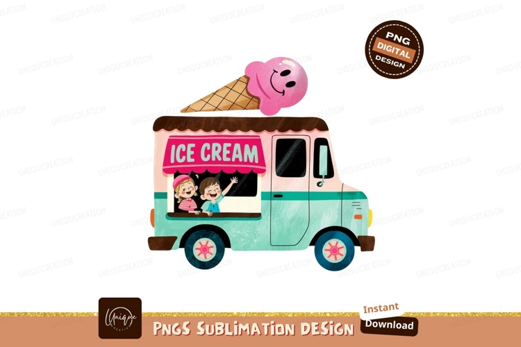 Happy children waving from ice cream truck image