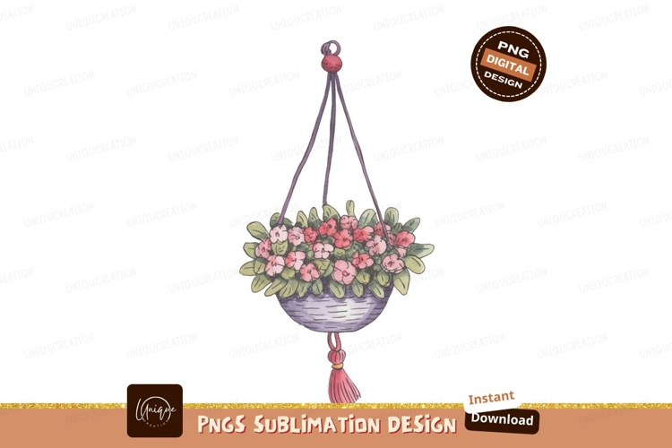 Hanging flowers basket with tassel pink green
