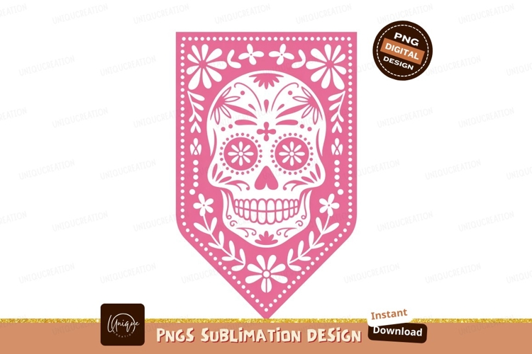 Pink sugar skull banner with floral accents image