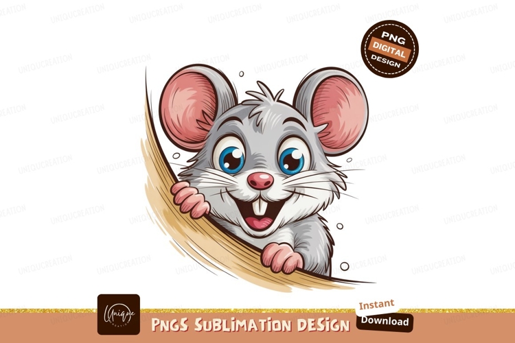 Cute cartoon mouse peeking over object rodent animal