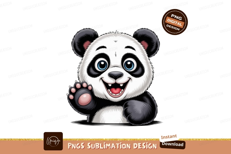 Cheerful panda waving hello bear animal