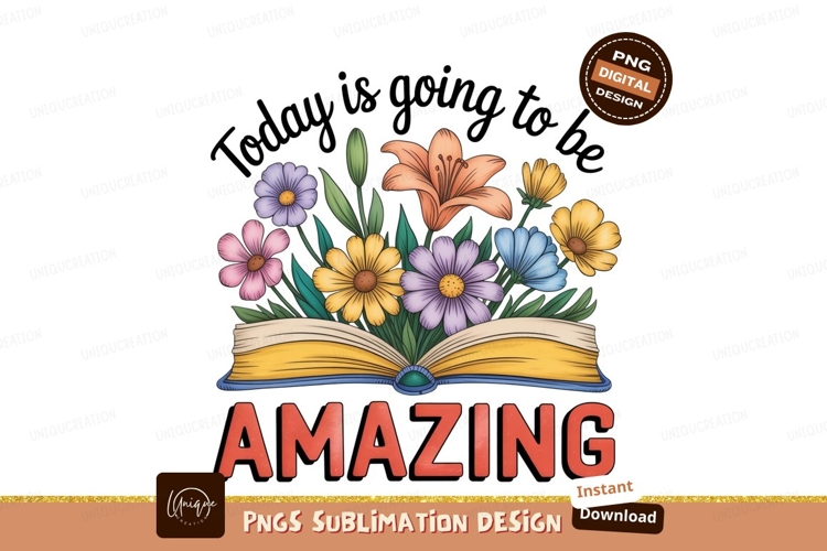 Open book with colorful flowers and text nature