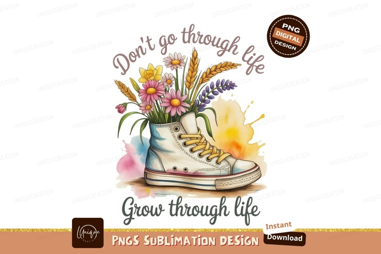 White sneaker with flowers and inspirational quote