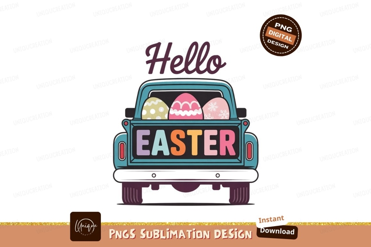 Teal truck easter eggs greeting holiday