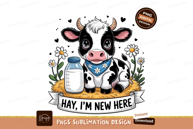 Cute Cartoon Cow With Milk Sublimation Png