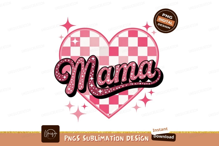 Mama heart checkerboard sparkle pink white