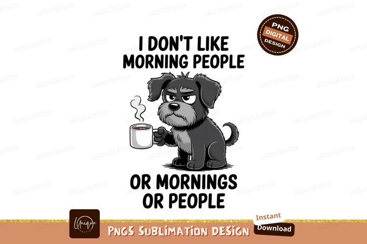 Grumpy dog with coffee steam