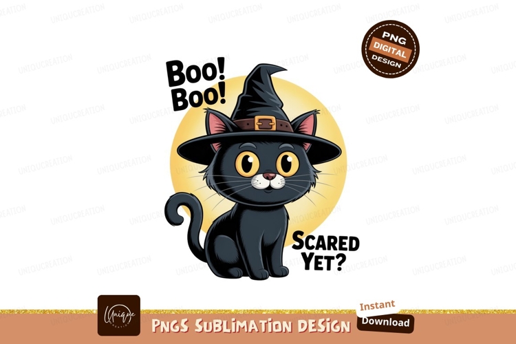 Black cat wearing witch hat halloween